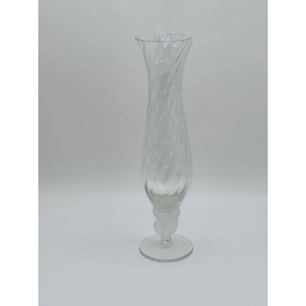 Vintage Golden Crown E&R Bayel Crystal Twisted Flower Vase Frosted Shell